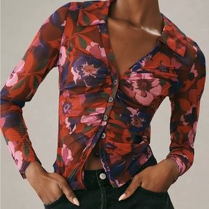 Anthropologie Sheer Floral Top